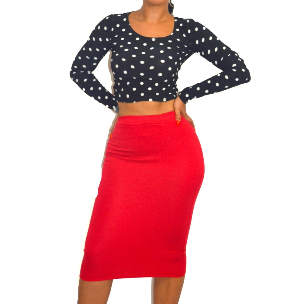 BZ Fashions Red Ponte Knit Women's Pencil Skirt